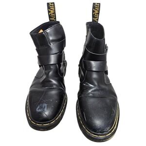 Dr Martens Jaimes Black Leather Triple Strap Buckle Zip Boots Mens 11 Womens 12
